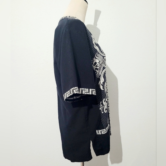 Giras Black White Embroidered Tunic Top Greek Style 50/50 Cotton Viscose Size L - Picture 3 of 10
